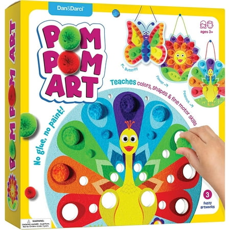 Dan&Darci Pom Pom Arts & Crafts Kit for Toddlers - Easy Toddler Art Activity Craft for Little Boys & Girls Ages 3-6 Years Old Kids Sensory Activities - Builds Fine Motor Skills & Hand-Eye Coordination
