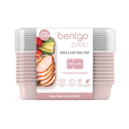 Bentgo? Prep 2-Compartment Containers - 20-Piece Meal Prep Kit with 10 Trays & 10 Custom-Fit Lids - Durable Microwave, Freezer, Dishwasher Safe Reusable BPA-Free Food Storage Containers- Blush Pink, N/A