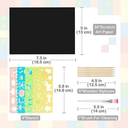 Mocoosy 60 Pcs Scratch Art Paper for Kids, Rainbow Magic Scratch Off Paper Sheets Set, Black Scratch Pads Arts and Crafts Kits for Party Games Activities Christmas Birthday Gift for Ages 3 - 12
