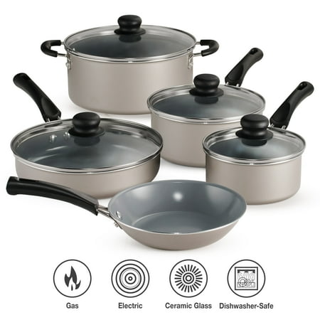 Tramontina 9-Piece Ceramic Cookware Set, Champagne