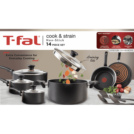 T-fal Comfort Titanium Nonstick Cookware, 14 piece Set, Black