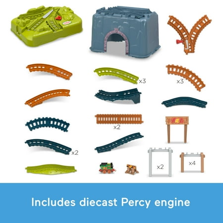 Thomas & Friends Toy Train Track Set, Percy's Connect & Build Track Bucket, 28 Pieces, Percy Engine