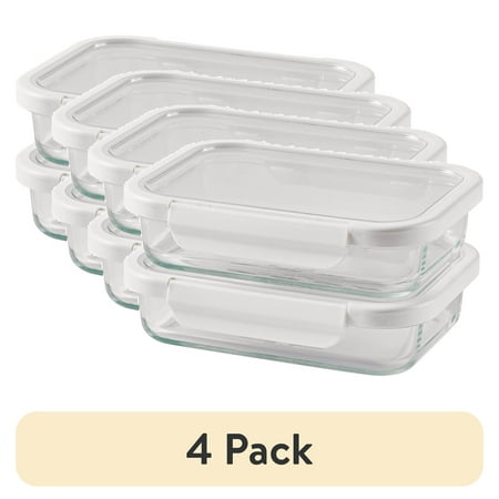 (4 pack) Better Homes & Gardens 2.3Cup Rectangle Glass Food Storage Container with Tritan Lid. Set of 2, 4 Pieces