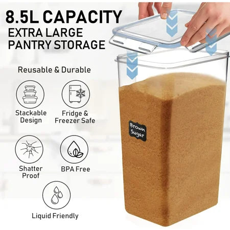 8.5L/287Oz Extra Large Airtight Food Storage Containers, 2 PACK Rice Flour Sugar Baking Supply Containers W/Lids, Airtight Pantry Containers for Kitchen Storage and Organization