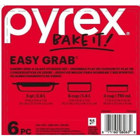 Pyrex Easy Grab Bake & Store Glass Storage Value Pack, 6-Piece