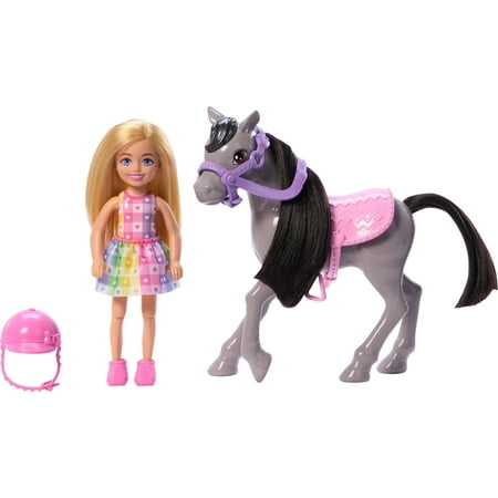 Barbie Chelsea Doll & Horse Toy Set, Includes Helmet Accessory, Multicolor, 5.91 in