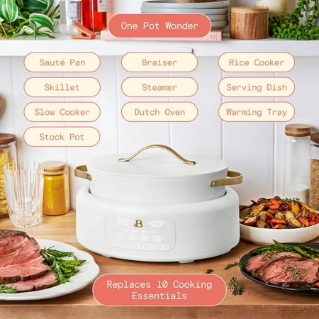 Beautiful 10 in 1, 6 Qt Electric Multi-Cooker, White Icing by Drew Barrymore, White
