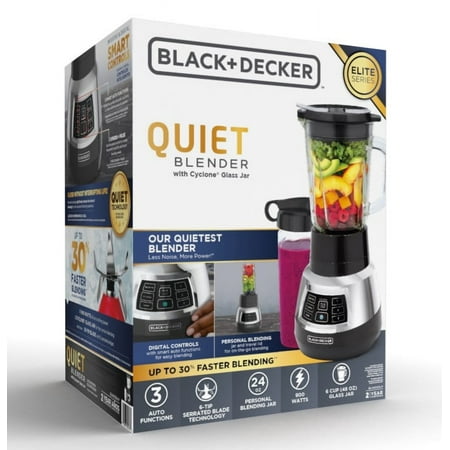 Black & Decker Quiet Blender, 48 oz Glass Jar, Personal Blending Jar, 900 W Peak Power, 3 Speeds, 3 Auto Functions, BL1400DG-P