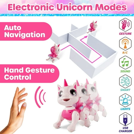 USA Toyz Robo Pets Unicorn, Remote Control Interactive Robot Hand Motion Gestures, STEM Robotic Kids Toys for Boys & Girls Ages 3+ (Pink)