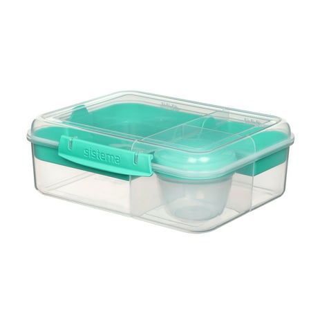 Sistema To Go, 1.65L/6.9 Cups, 1 Pack, Plastic Rectangular Bento Lunch with Yogurt Pot, Teal