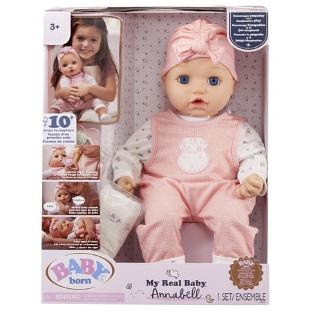 Baby Born My Real Baby Doll Annabell, Blue Eyes: Realistic Soft-Bodied Baby Doll, Kids Ages 3+, Sounds, Drinks & Wets, Tears