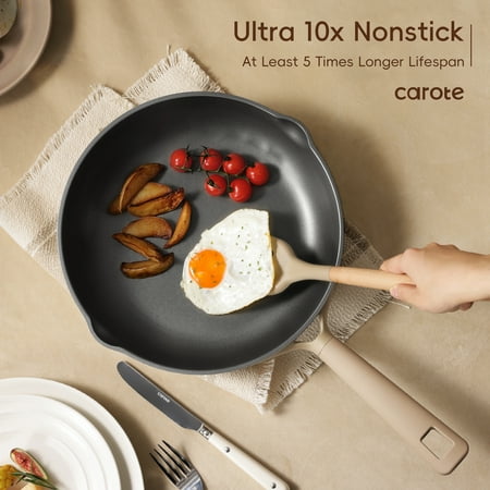 Carote 19 Pcs Nonstick Cookware Sets, Non Stick Pots and Pans Set, Induction Cookware, Taupe, Gray