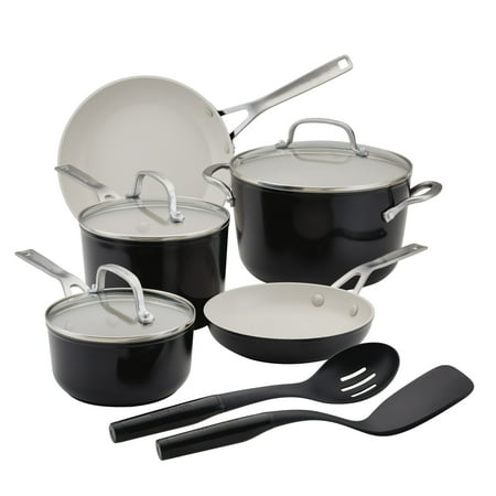 KitchenAid Ceramic Forged Aluminum Nonstick Cookware Set, 10 Piece, Onyx Black