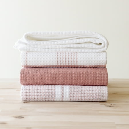 Better Homes & Gardens 4 Piece Waffle Kitchen Towel, Old RosePink,