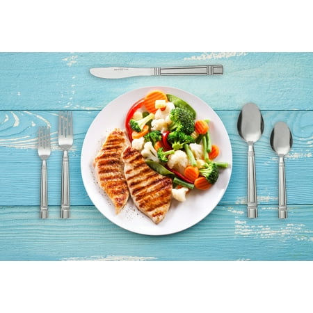 Mainstays 49 Piece Elena Stainless Steel Flatware and Organizer Tray Value Set Silver, Service for 8