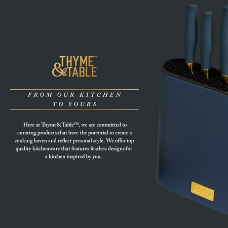 Thyme & Table 7-Piece Slim Block Knife Set with Gold Blades and Blue Block