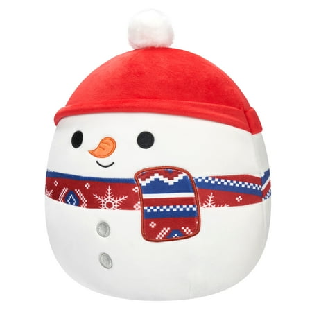 Squishmallows Official 12 inch Manny the Snowman with Red Hat and Scarf - Child's Ultra Soft Plush Toy