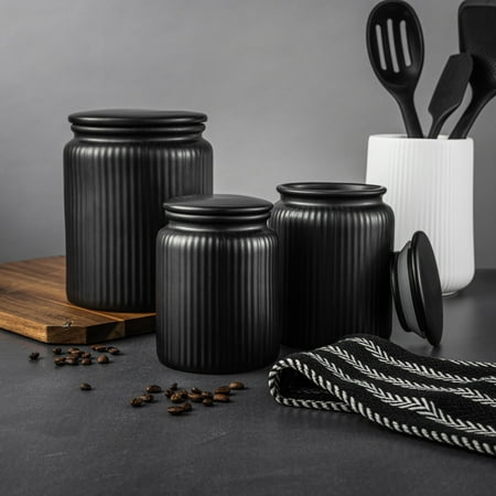 Thyme & Table Medium (815mL) Ceramic Ribbed Kitchen Organization Jar, Black