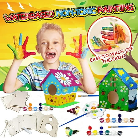 Sytle-Carry 4 Pack Bird House Kit DIY Birdhouse Kits Kids Arts and Crafts Wooden Arts and Crafts Kits Gift for Toddlers