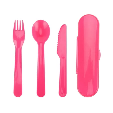 Your Zone Plastic Utensil Set, Pink, 4 Count Pack, Fork, Spoon, Knife, Container
