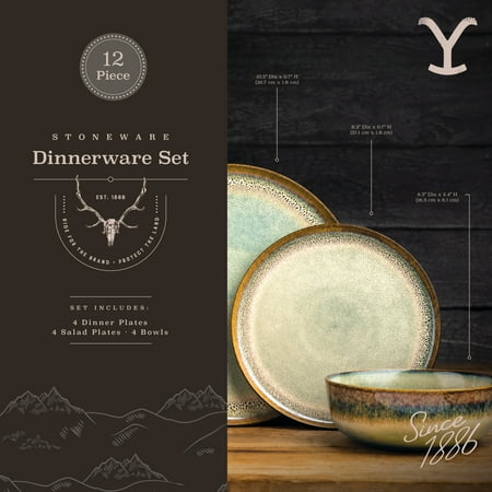 Yellowstone 12-Piece Ceramic Dinnerware Set, Kayce Collection