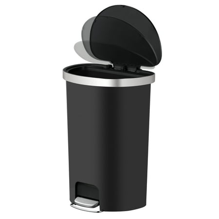 Better Homes & Gardens 14.5 Gallon Trash Can, Plastic Step On Kitchen Trash Can, Black, Black