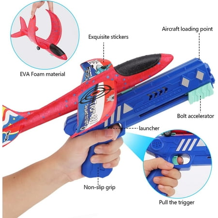 3 Pack Airplane Toys with Launcher, Kids Foam Glider Planes, Outdoor Flying Toys Xmas Gifts for 4 5 6 7 8 9 10 Year Old Boys Girls