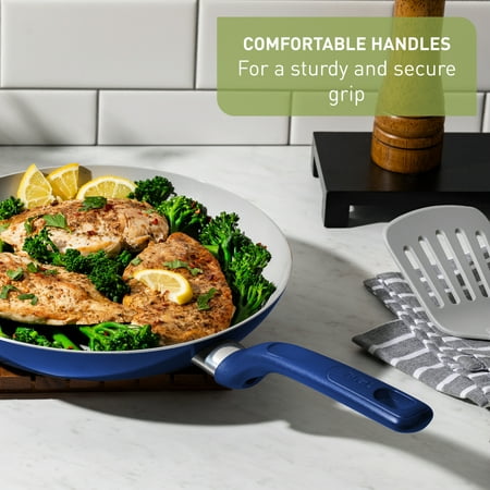 T-fal Easy Care Ceramic Non-Stick, 12 Piece Pots and Pans Cookware Set, Electric BlueBlue,