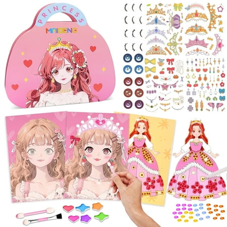 Celecstan Girl Toys Age 6-8-11, Arts and Crafts for Kids ages 8-12, 3 in 1 Kids Princess Paper Makeup Kit for 6 7 8 9 10 11 Year Old Girl Birthday Gifts