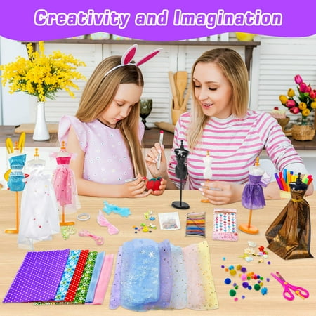 700+ PCS Fashion Designer Kits for Girls, Creativity DIY Arts & Crafts Kit with 4 Mannequins, Sewing Kit Toys Gift for Girls Ages 6-12