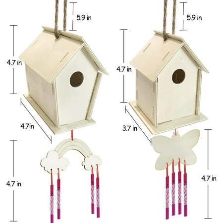 2 Set DIY Bird House Wind Chime Kits, Birdhouse Kit Crafts for Kids Ages 4-12, Build and Paint Birdhouses Wooden Arts Kits, Outdoor toys, Ideal Birthday, Children's Day ,Christmas Gifts for Kids