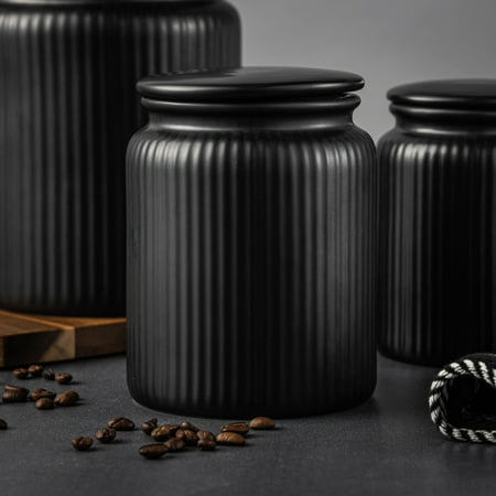 Thyme & Table Medium (815mL) Ceramic Ribbed Kitchen Organization Jar, Black