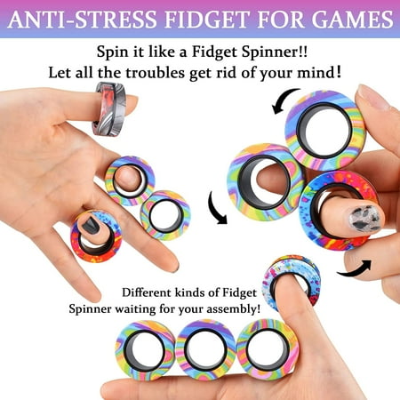 9Pcs Magnet Rings Fidget Toy Set, Idea ADHD Fidget Toys for Adult, Fidget Magnets Spinner Rings for Anxiety Relief, Great Easter Gift for Adults Teens Kids