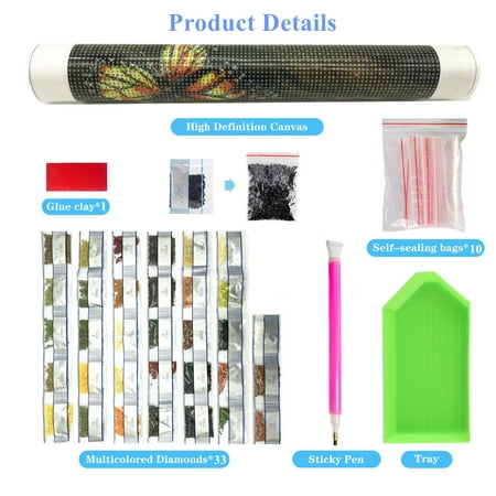 Diamond Art Kits for Adults, Butterfly Full Drill Round Diamond Art Kits for Beginners, DIY Art Craft Kits, Gifts for Friends & Family, Flowers Picture for Home Wall Decor 40*30cm.