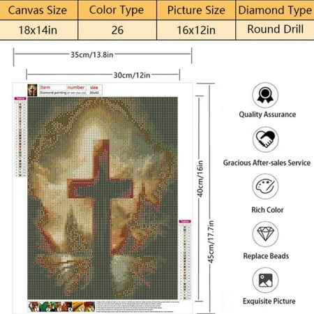 TISHIRON Diamond Art Painting Kits,12x16 inch 5D DIY Christian Cross Diamond Art Crafts Kit for Adults and Kids Beginners