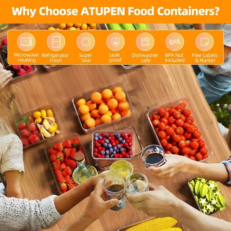 ATUPEN 50 Pcs Food Storage Containers with Lids, Meal Prep Plastic Container Pantry & Kitchen OrganizationWhite,