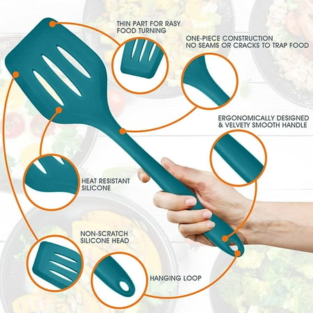 Vesteel 15-Piece Kitchen Utensils Set, Silicone Cooking Utensils with Holder, Non-stick Cookware Friendly & Heat Resistant - Teal Blue, Blue