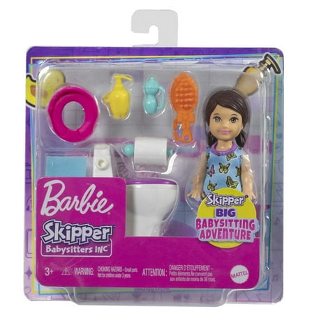 Barbie Skipper Babysitters Inc Potty-Time Set with Brunette Toddler Doll , Toilet & Accessories