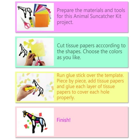 VHALE Suncatchers Craft, Stained Glass Effect Paper Sun Catcher Kit, Window Art, Classroom Crafts, Creative Art Projects, 3 Sets (Animal)