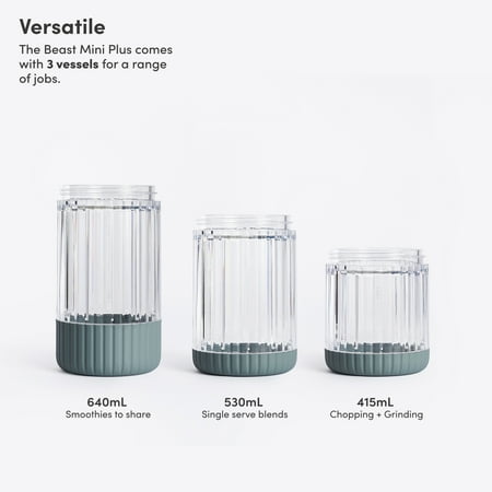 The Beast Mini? Blender Plus | Personal Countertop Blending for Smoothies, Shakes, Food Prep & Frozen Fruits & Veggies | Extra Portable Vessels, Straw Cap & Straws Included | 600W Motor (Mist)