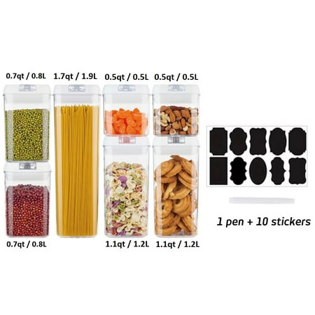 7 Pieces Airtight Food Storage Containers, BPA Free Plastic Cereal Containers with Easy Lock Lids, for Kitchen Pantry Organization and Storage, with 10 Labels and 1 Marker Pen