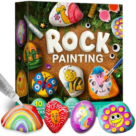 Joyfy 10 Pcs Rock Painting Kit for Kids Ages 6-8-12,Home Creativity Arts And Crafts Kit for Family Indoor Activity