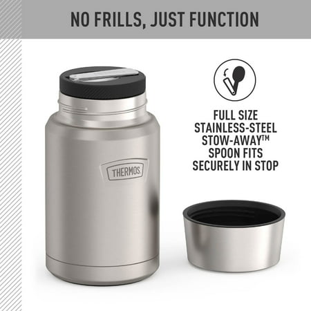 Thermos Vacuum Insulated Food Jar w/ Folding Spoon, 24oz, Matte Stainless