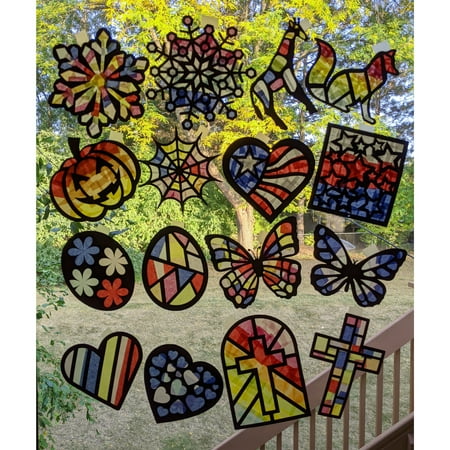 VHALE Suncatchers Craft, Stained Glass Effect Paper Sun Catcher Kit, Window Art, Classroom Crafts, Creative Art Projects, 3 Sets (Animal)