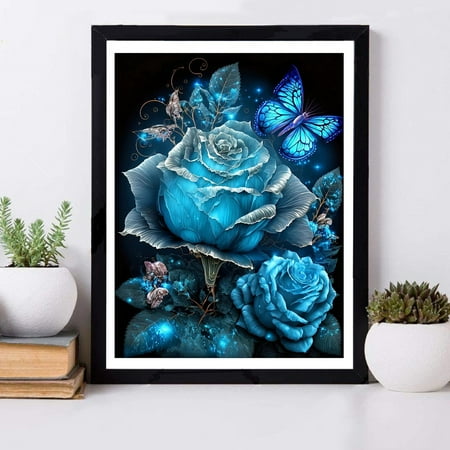 Diamond Art Kits for Adults, Blue Flower Diamond Art Kits, DIY Full Drill Crystal Gem Arts and Crafts, Suitable for Home Leisure and Wall Decoration (11.8x15.7 inch), Blue