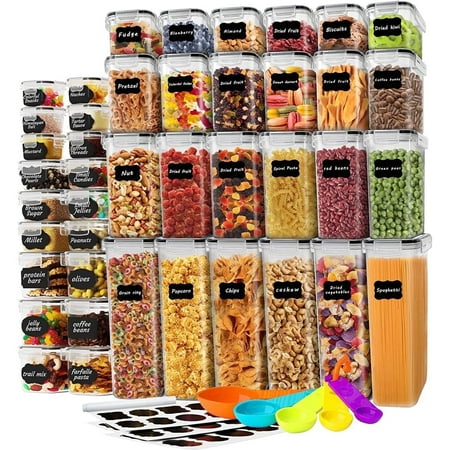 stusgo 42 Pcs Airtight Food Storage Containers Set with Lids, BPA Free Clear Pantry Canister for Kitchen and Pantry Organization,Plastic Canisters for Cereal, Dry Food and Sugar,Includes 50 Labels, 42 pcs