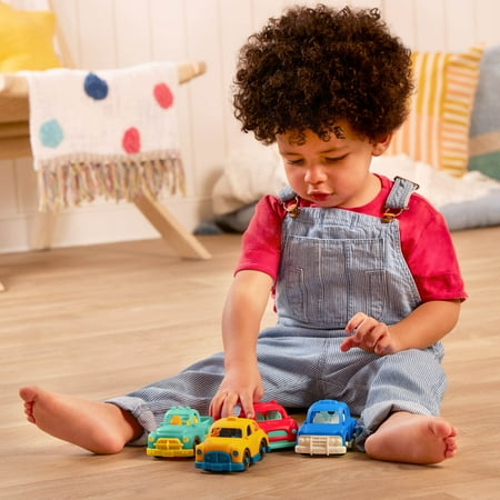 Battat Mini Riders 4-Pack Pick-Up Truck Sports Car Taxi Police Car, Baby and Toddler Toys