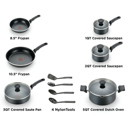 T-fal Comfort Titanium Nonstick Cookware, 14 piece Set, Black
