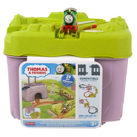 Thomas & Friends Toy Train Track Set, Percy's Connect & Build Track Bucket, 28 Pieces, Percy Engine