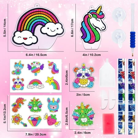 SUNNYPIG Unicorns Gifts for Girls 4 5 6 7 8 9 10 Year Old Girl Birthday Gift: Arts and Crafts for Kids 4-6 Painting Sticker Kits Girls Toys Age 6-8 Gem Toy for 5 6 7 8 9 Year Old Girls Room Decor